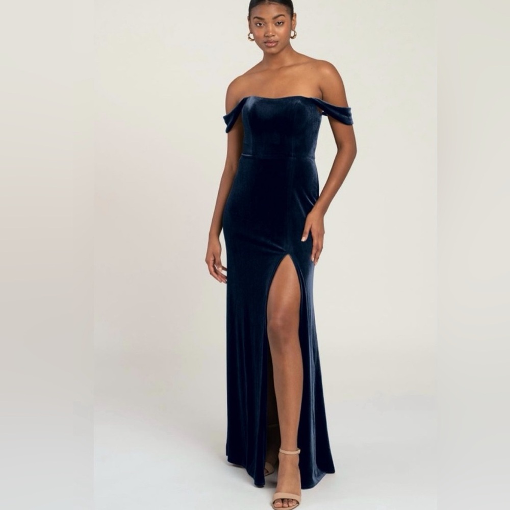 Jenny Yoo Issa Off The Shoulder Stretch Velvet Column Gown